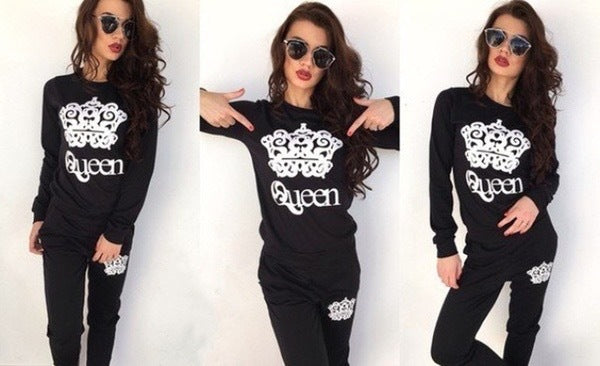 Crown Print Long Sleeve Sweatshirt Set