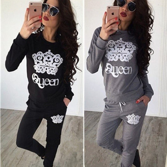 Crown Print Long Sleeve Sweatshirt Set