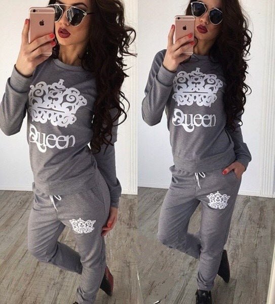 Crown Print Long Sleeve Sweatshirt Set