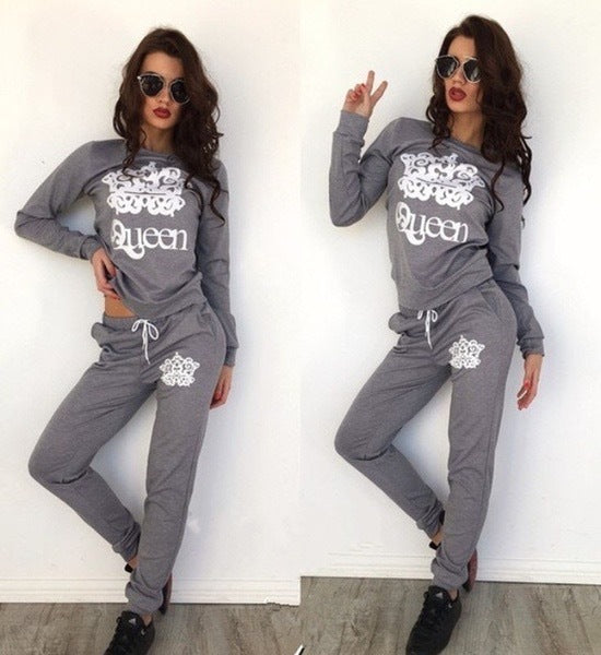 Crown Print Long Sleeve Sweatshirt Set