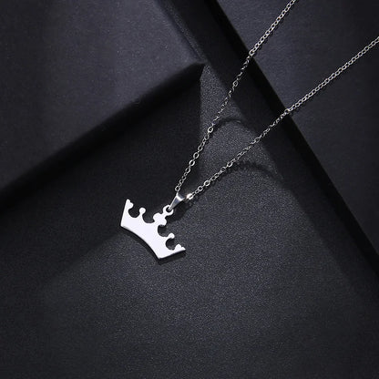 DOTIFI Stainless Steel Necklace For Women Man Lover's Cartoon Crown Gold Color Pendant Necklace Engagement Jewelry