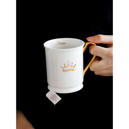 ceramic mugs with gold handgrip large capacity 305ml porcelain coffee mug birthday gifts with gift box prince crown printed