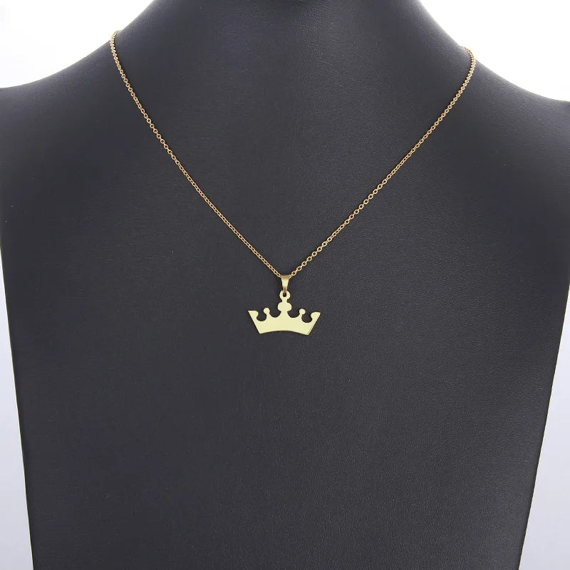 DOTIFI Stainless Steel Necklace For Women Man Lover's Cartoon Crown Gold Color Pendant Necklace Engagement Jewelry