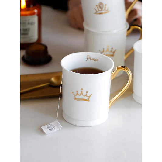 ceramic mugs with gold handgrip large capacity 305ml porcelain coffee mug birthday gifts with gift box prince crown printed