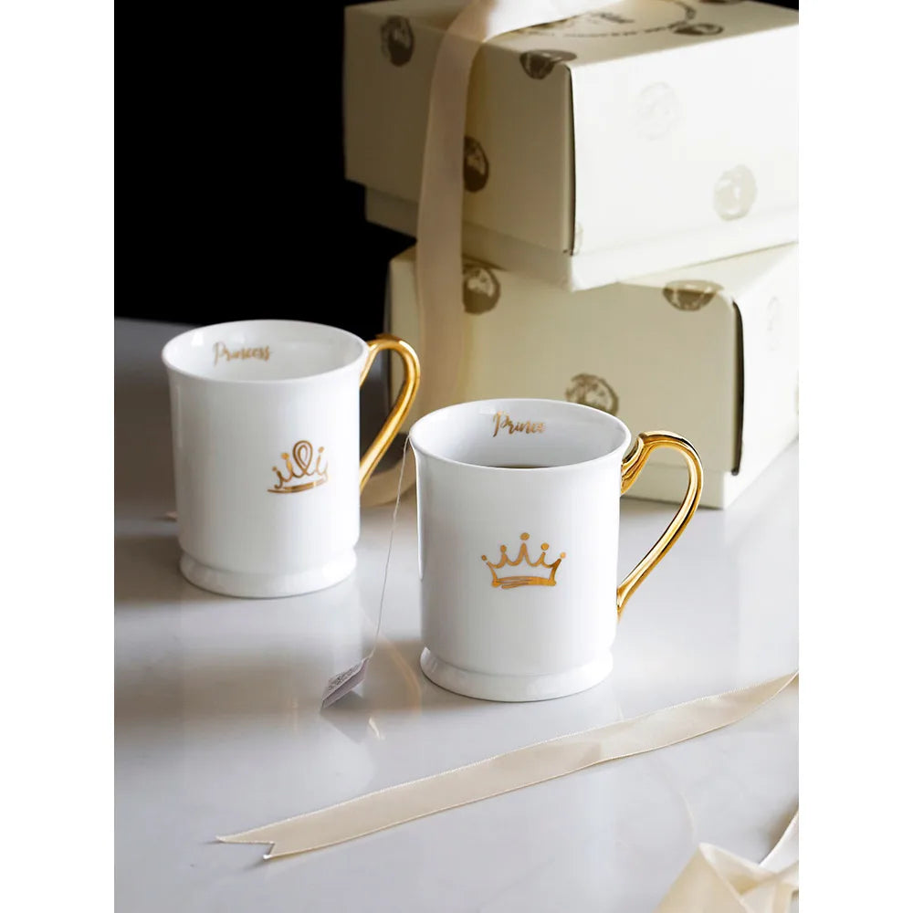 ceramic mugs with gold handgrip large capacity 305ml porcelain coffee mug birthday gifts with gift box prince crown printed