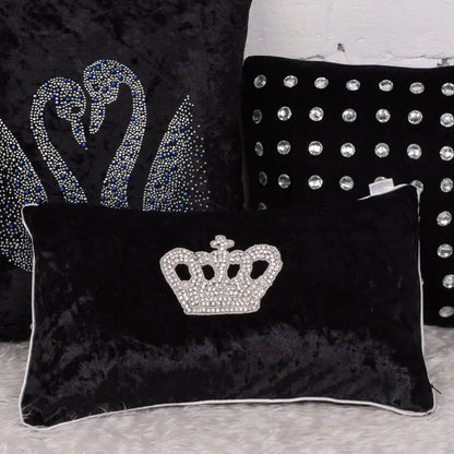 Rhinestone Crown Waist  Pillow Luxury Lumbar Pillow White Velvet Backrest Cushion Pillow Sofa Office Car Waist Cushion Cover