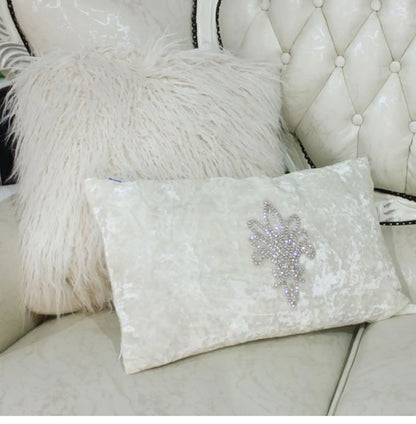 Rhinestone Crown Waist  Pillow Luxury Lumbar Pillow White Velvet Backrest Cushion Pillow Sofa Office Car Waist Cushion Cover