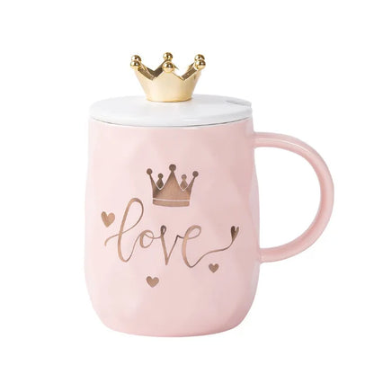 Queen Crown Mark Cup Mug With Crown 400-500ML Lid and Spoon Ceramic Coffee Cup Gift for Girlfriend Wife Birthday Ceramic Cups