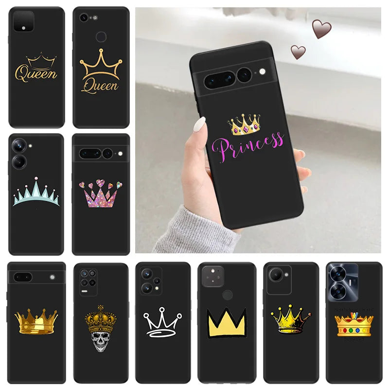 Soft Case for Pixel 8 8a 7a 7 6a Golden Pink Queen Crown King Motorola One Fusion Edge 40 Pro 30 20 G200 Black Phone Cases Cover