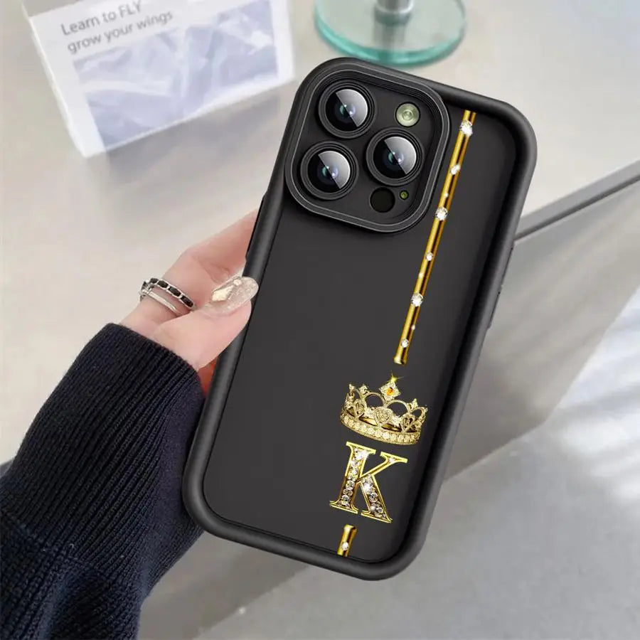 Case For Apple iPhone 11 15 Pro Max 14 Plus 13 12 16 Shockproof Protective Silicone Funda Phone Cover Crown Letter G H Shell