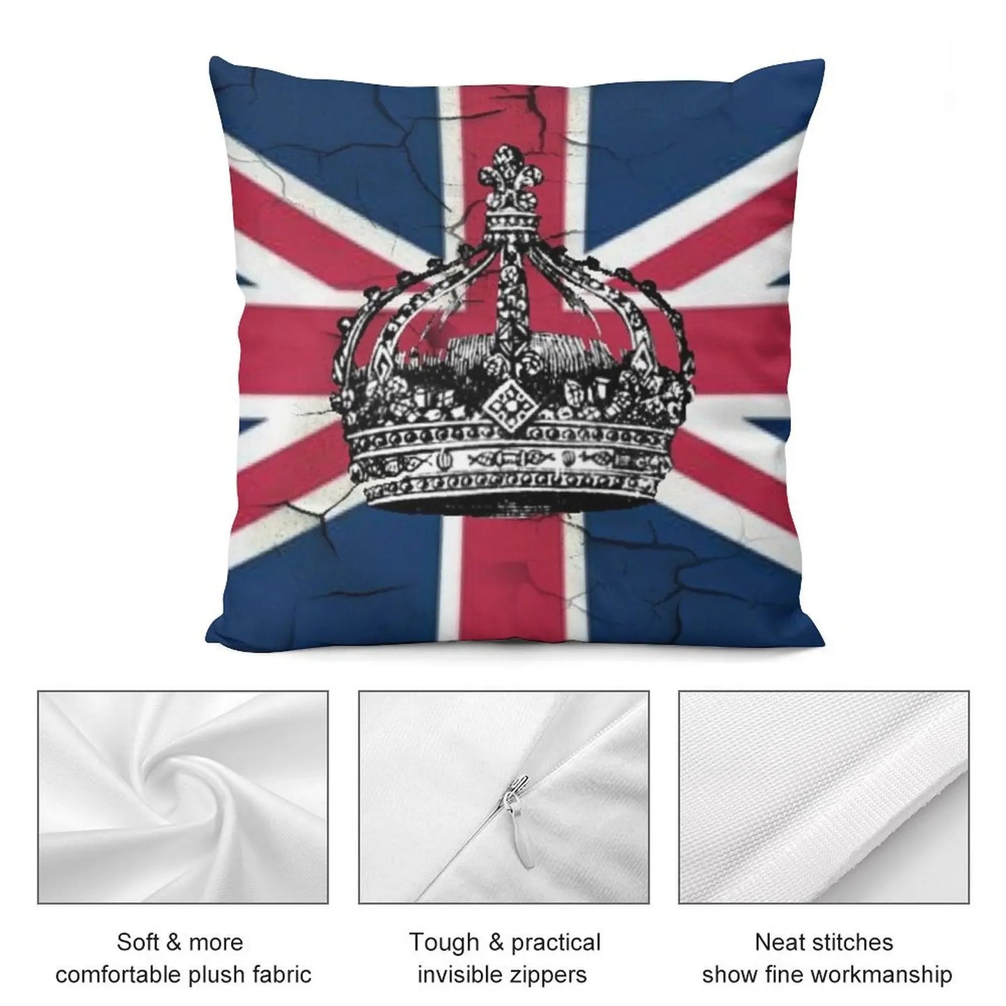 1980s dark academia British union jack flag jubilee vintage crown Throw Pillow Luxury Pillow Cover Pillowcase Cushion pillow