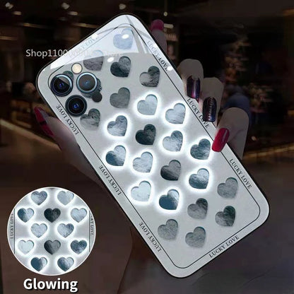 Crown LED Light Glowing Luminous Tempered Glass Back Phone Case For Samsung S24 S23 S22 S21 FE Note 10 20 A14 A54 A73 Plus Ultra