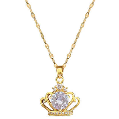 Classic Retro Charm Queen's Crown Micro-Inlaid Stainless Steel Necklace Exquisite Personalized Hollow Clavicle Chain