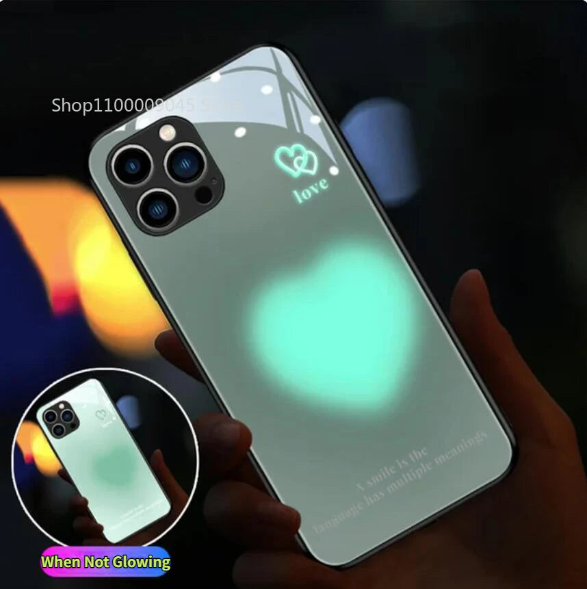 Crown LED Light Glowing Luminous Tempered Glass Back Phone Case For Samsung S24 S23 S22 S21 FE Note 10 20 A14 A54 A73 Plus Ultra