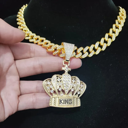 Men Women Hip Hop Crown Pendant Necklace Cuban Chain Hiphop Iced Out Bling Bling Necklaces Fashion Jewelry Gifts