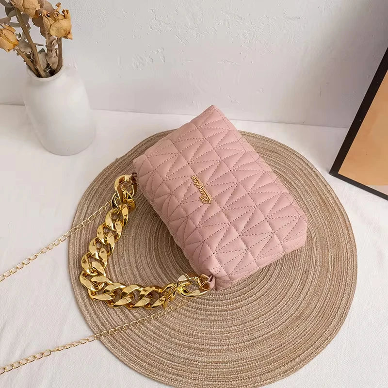 Women Bag Chain Handbag Solid Color New Fashion Shoulder Messenger Crossbody Bag Retro Diamond Small Square Bag Purse