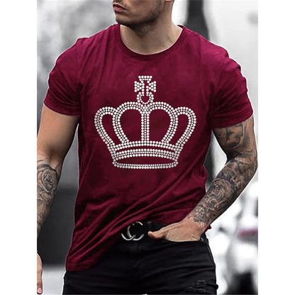 High Quality Fashion Men's Clothing Oversized Tee y2k Crown Rhinestone Designer Short Sleeve Top Punk Casual Street T-shirt New