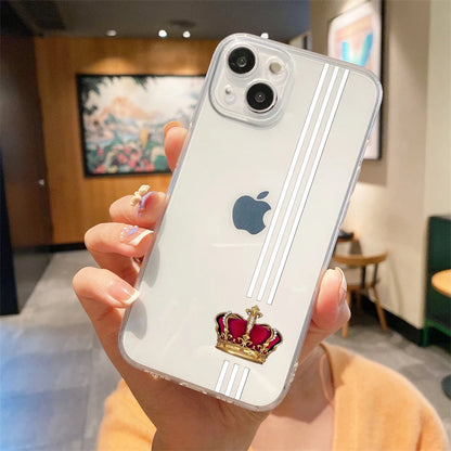 For iPhone 15 14 13 12 mini 11 Pro Max XS X XR SE 7 8 Plus Silicone Clear Cover Couple Style Cartoon Crown king Queen Phone Case