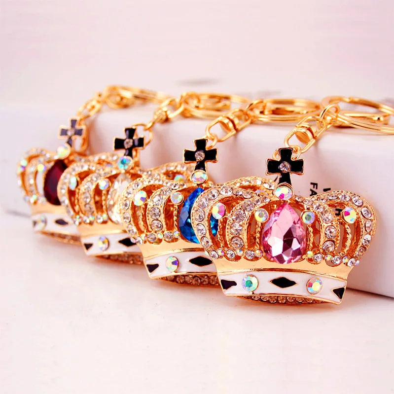 Cute Rhinestone Crystal Cross King Queen Princess Crown Keychain Key Chain Key Ring Holder Bag Pendant Accessories Keyring