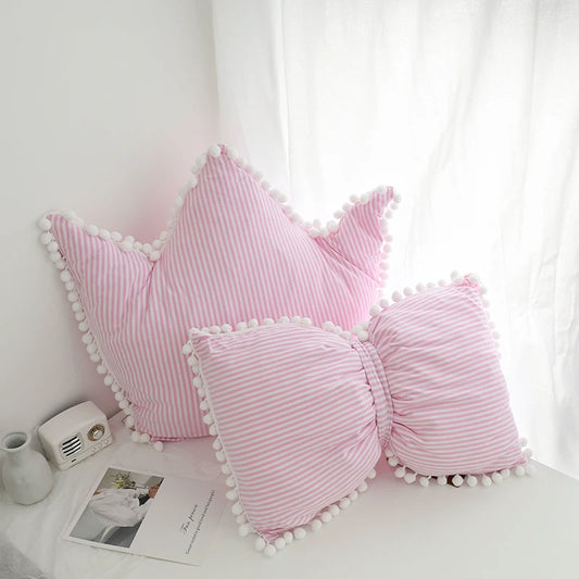 Ins Hot Cotton Bow Tie Sofa Throw Pillow Soft Bedroom Bay Window decoration Cushion Cute Bed Stripe Crown Sleeping Pillow