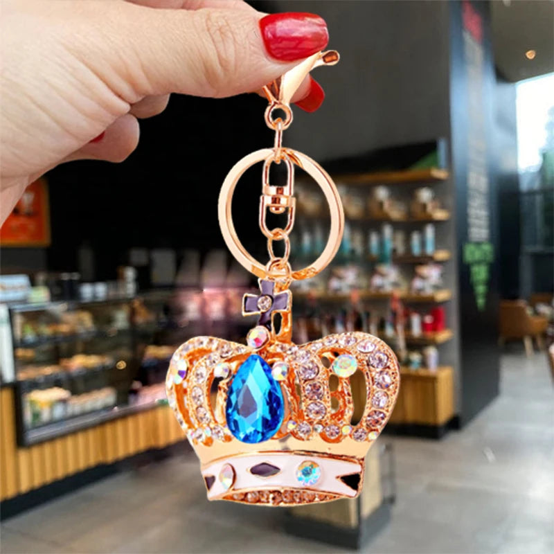 Cute Rhinestone Crystal Cross King Queen Princess Crown Keychain Key Chain Key Ring Holder Bag Pendant Accessories Keyring