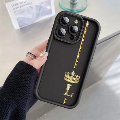 Case For Apple iPhone 11 15 Pro Max 14 Plus 13 12 16 Shockproof Protective Silicone Funda Phone Cover Crown Letter G H Shell